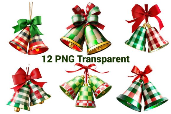 Beautiful Christmas Red and Green Bells Illustrations