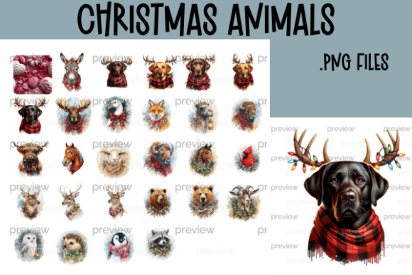 Christmas Animals PNG Bundle: Festive Illustrations