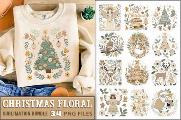 Christmas Boho Floral PNG Bundle: Illustrations for Crafters