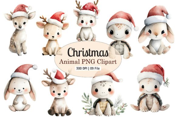 Christmas Cute Animal PNG Clipart: Editorial Illustrations