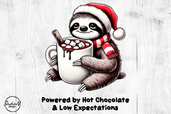 Cozy Christmas Sloth: Funny Holiday Png Illustrations