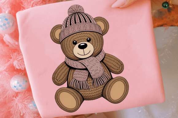Crochet Yarn Christmas Teddy Bear PNG De Illustrations