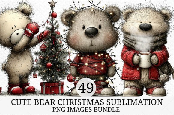 Cute Bear Christmas Sublimation Bundle: Festive Illustrations
