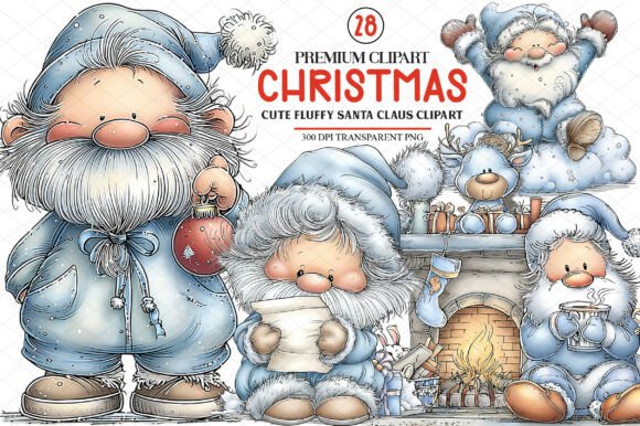 Cute Christmas Fluffy Santa Claus Clipar for Illustrations