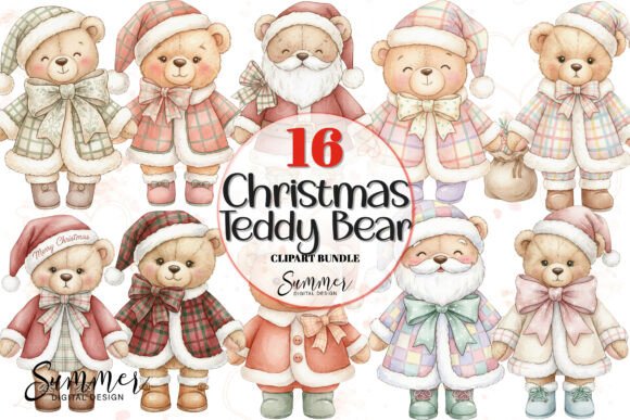 Festive Christmas Teddy Bear Clipart & Illustrations