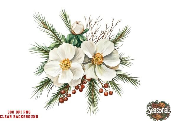 Frost Leaf Christmas Bouquet PNG for Illustrations
