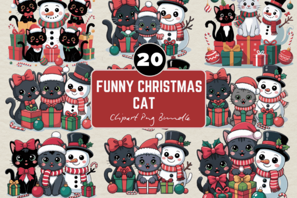 Funny Christmas Cat Png Clipart Bundle: Festive Illustrations