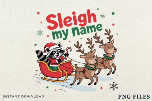 Funny Christmas Santa Raccoon Reindeer Illustrations