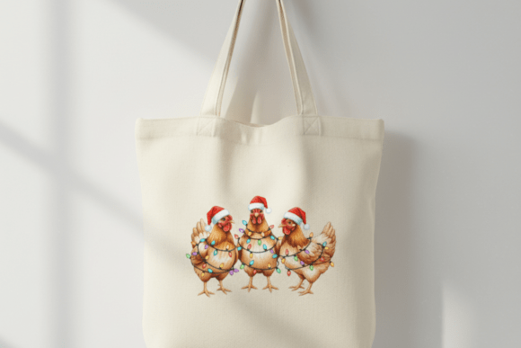 Funny Hens with Christmas Lights Illustrations