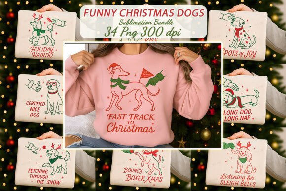 Funny Line Art Christmas Dog Sublimation: Illustrations
