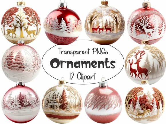 Glass Christmas Ornaments Red Gold 3D Illustrations