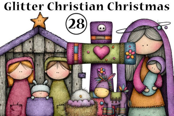 Glitter Christian Christmas Clipart & Illustrations