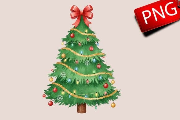 Glitter Christmas Tree Coquette Bow: Festive Illustrations