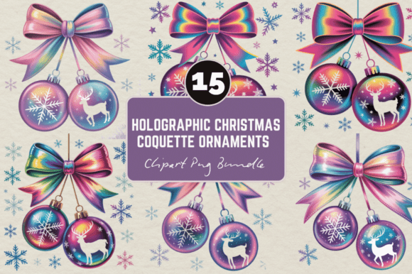 Holographic Christmas Coquette Ornaments: Illustrations