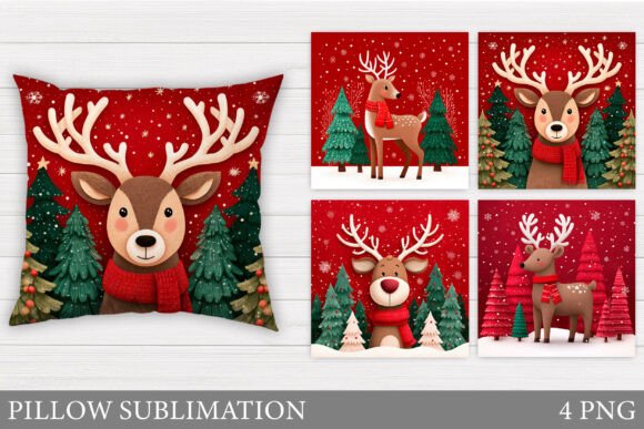 Reindeer Pillow Design: Festive Illustrations
