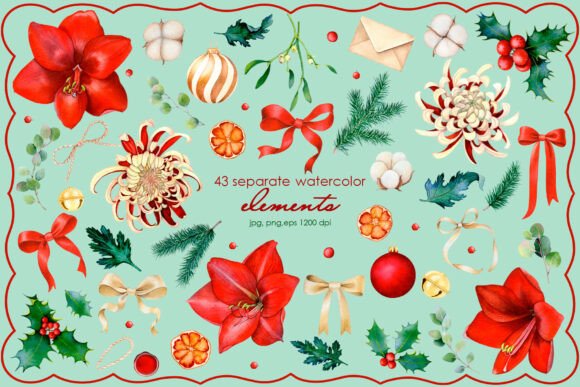 Scarlet Christmas Botanicals Elements: Illustrations for Crafters