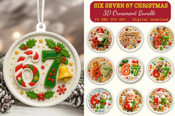 Six Seven 67 Christmas 3D Ornaments PNG Review