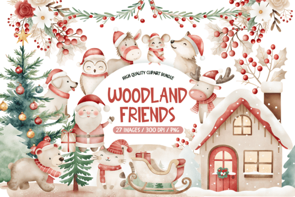 Woodland Friends Christmas Clipart Set: Illustrations